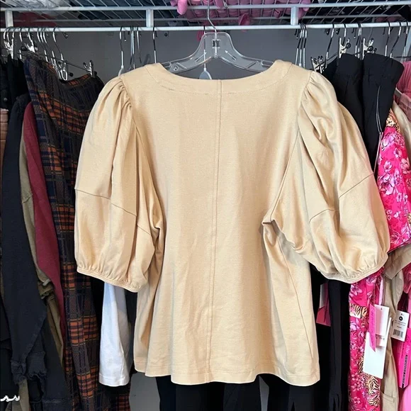 Gibson Latimer Tan Puff Sleeve Blouse - Picture 4 of 4